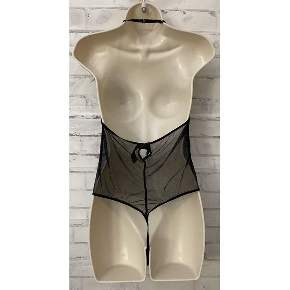 Victoria’s Secret XL Black Thong Sheer Lace Teddy Bodysuit Floral Sexy - Picture 3 of 8